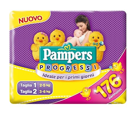 Pampers Fortschritte X 176 Windeln – 56 Windeln Größe 1 + 120 Windeln Größe 2