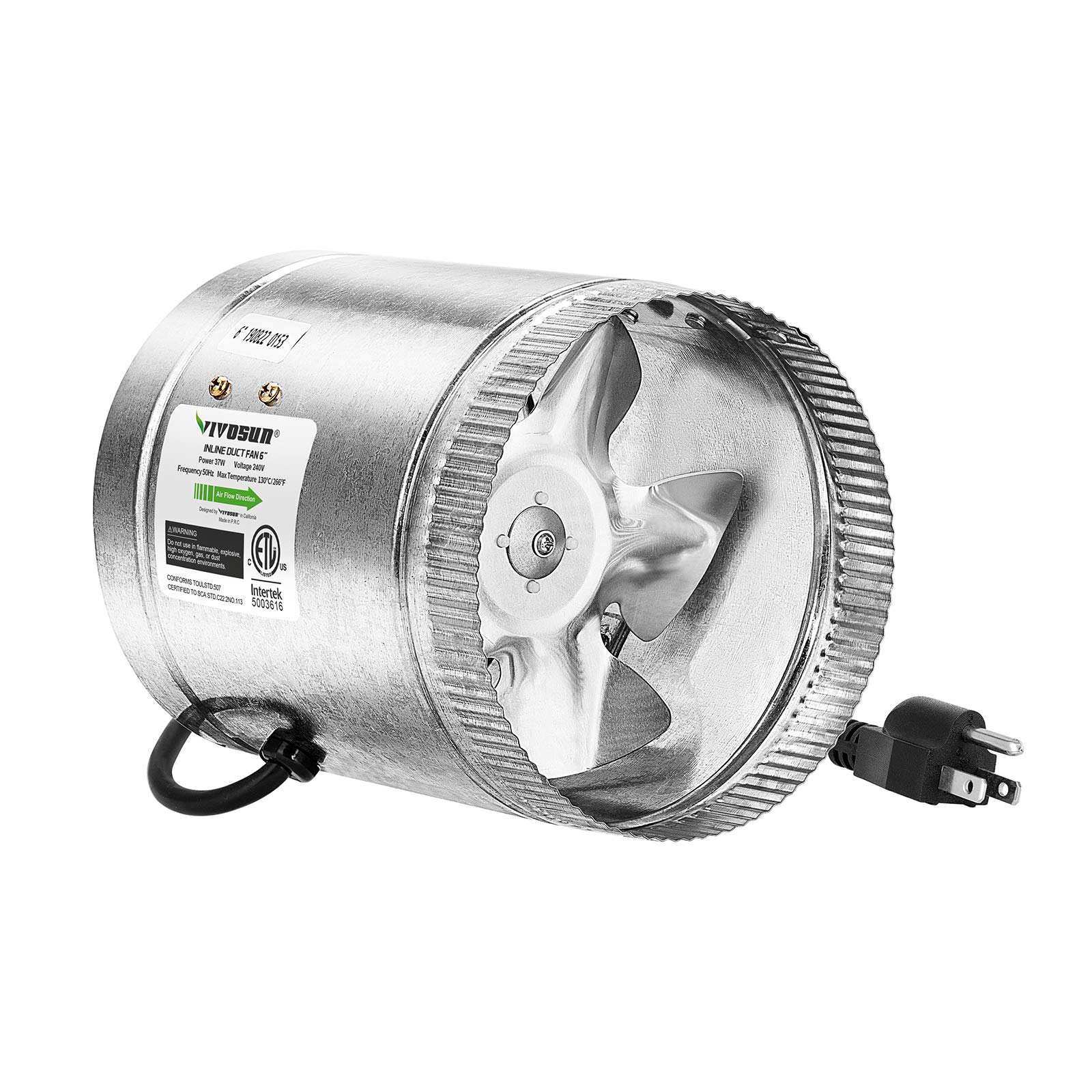 VIVOSUN 6 inch Inline Duct Fan 240 CFM, HVAC Exhaust Intake Fan, Low