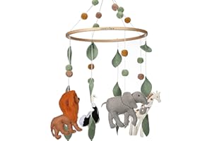 Sorrel + Fern Baby Crib Mobile - Safari Adventure (Elephant, Lion & Giraffe) - Nursery Decoration Ceiling Mobile and Baby Shower for Boys - for Boys & Girls