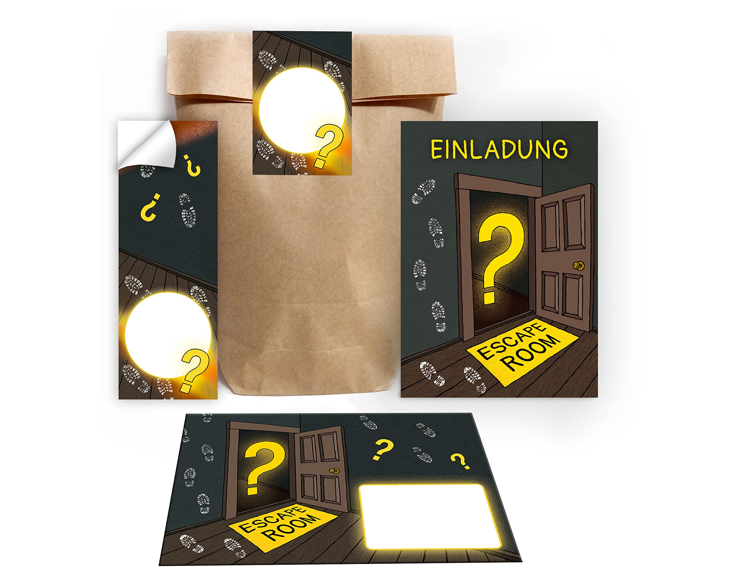 12 Invitation Cards for Children's Birthday Parties Girls Boys Escape Room Invitations for Birthday Includes 12 Envelopes, 12 Bags/Natural, 12 Stickers