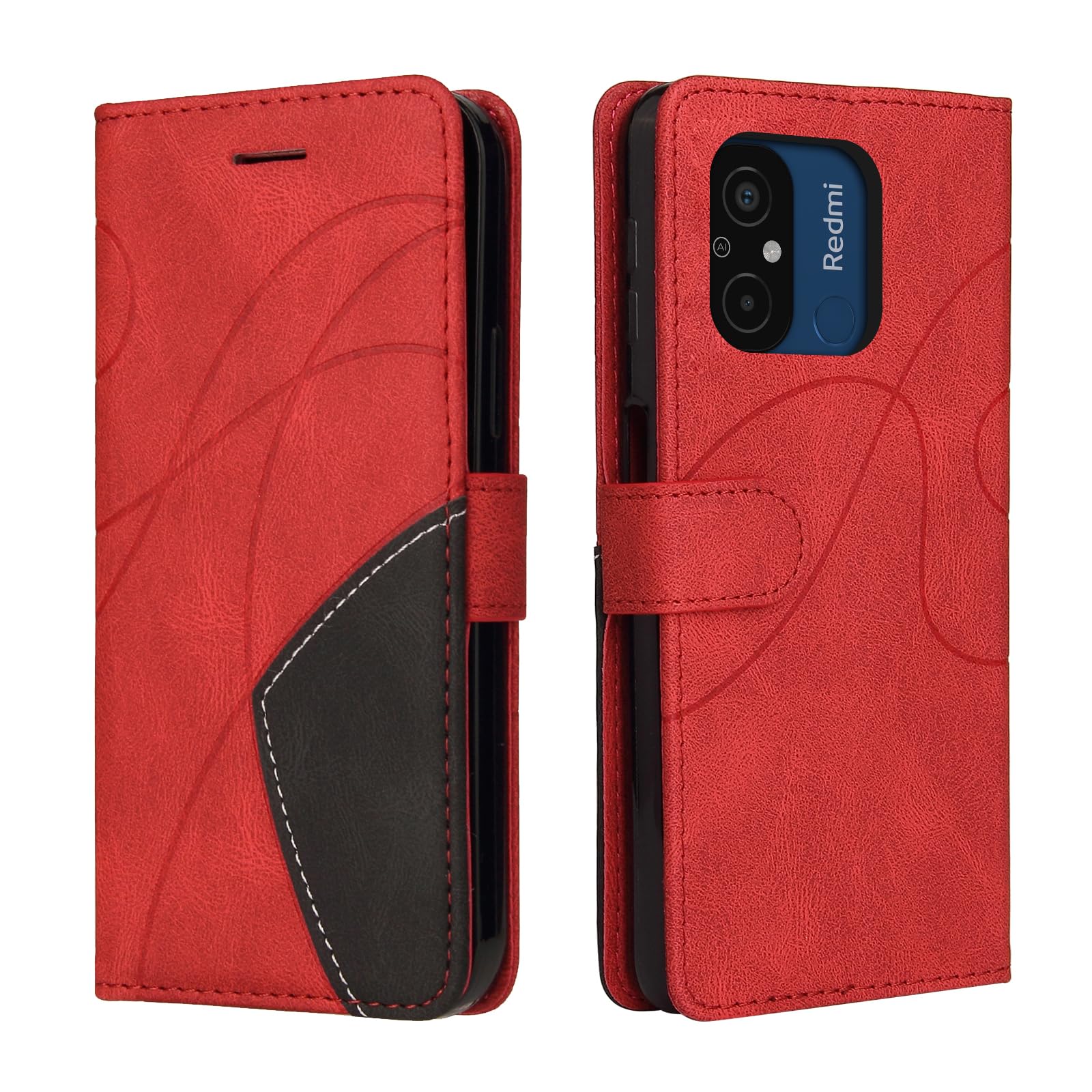 CXTcase for Xiaomi Redmi 12C Case, Wallet PU Leather Flip Folio Case Cover with Card Holder Slots Magnetic Closure, Protective Phone Case for Xiaomi Redmi 12C, Red