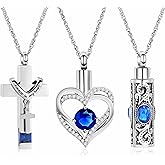 shajwo 3 Pack Urn Necklace for Ashes for Women Gilrs Heart Cross Cylinder Cremation Jewelry for Ashes Memorial Keepsake Birthstone Pendant