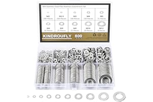800 Pieces 304 Stainless Steel Flat Washers, Fender Washers, Kindroufly 9 Sizes Stainless Steel Washers, Lock Metal Washers Assortment Kit (M2 M2.5 M3 M4 M5 M6 M8 M10 M12)