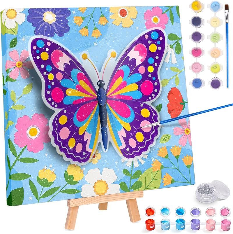 Nadolig 3D Butterfly Paint by Numbers Kit for Kids Girls 5-12