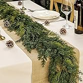 6Ft Christmas Garland Real Touch Artificial Cedar Cypress Garlands Faux Pine Realistic Greenery Garland for Table, Stairs, Porch, Mantle, Fireplace Indoor Outdoor Christmas Decorations (Green)