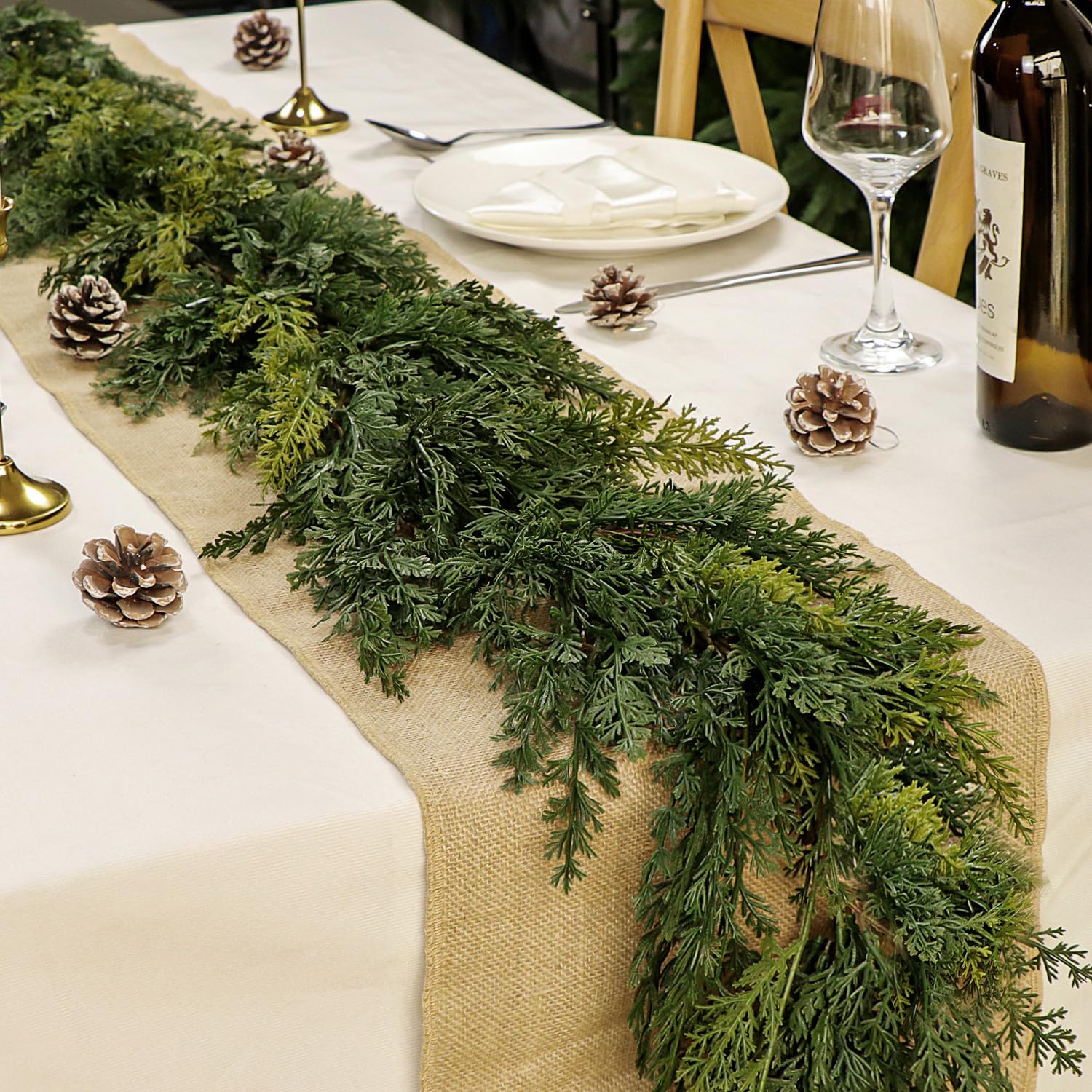 Photo 1 of 6Ft Christmas Garland Real Touch Artificial Cedar Cypress Garlands Faux Pine Realistic Greenery Garland for Table, Stairs, Porch, Mantle, Fireplace Indoor Outdoor Christmas Decorations (Green)