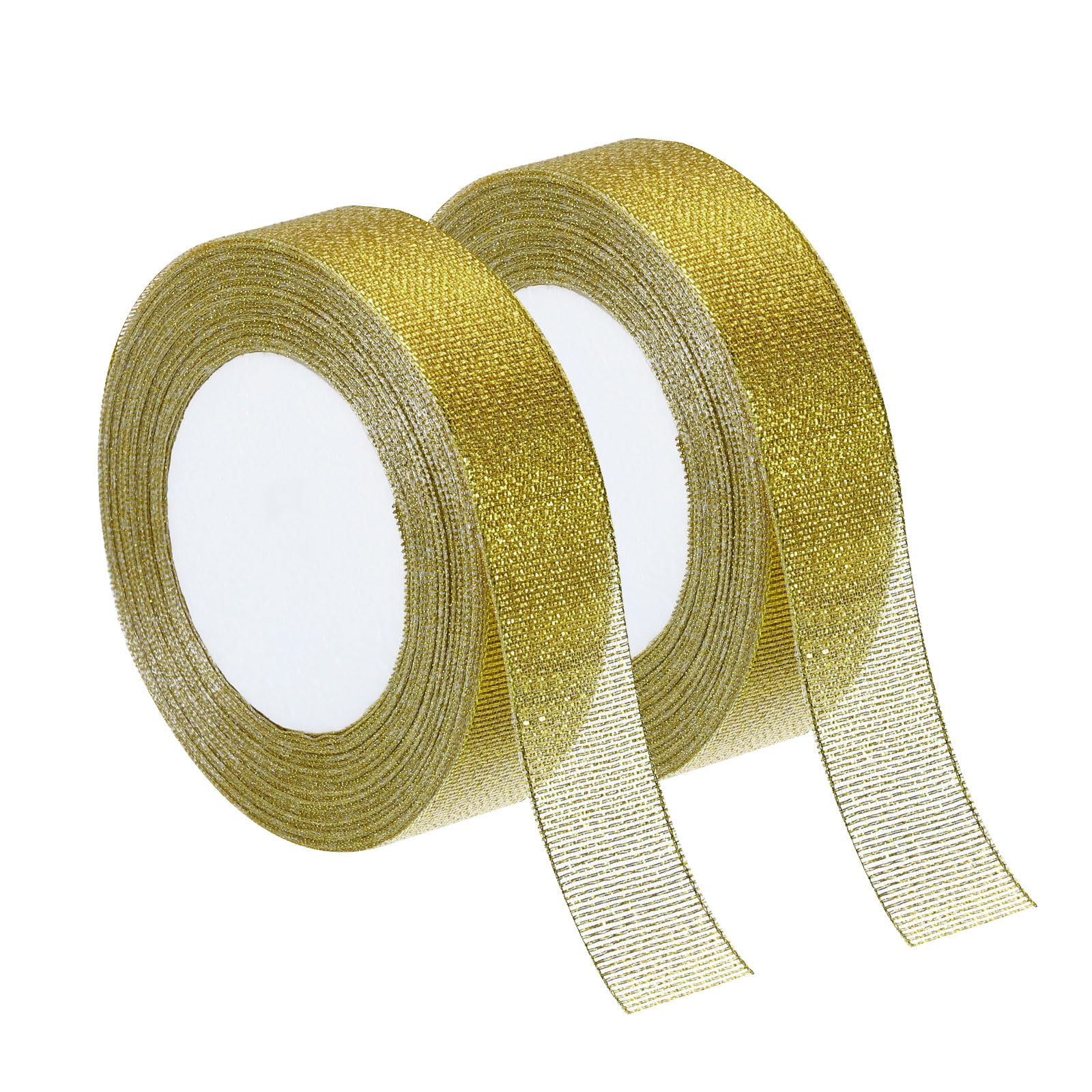 PATIKIL Total 48Yard Glitters Metallic Ribbon, 2Roll 1" W Fabric Solid Sparkly Ribbon for Gift Wrapping Wedding Bouquet Flower Decoration DIY Craft, Gold
