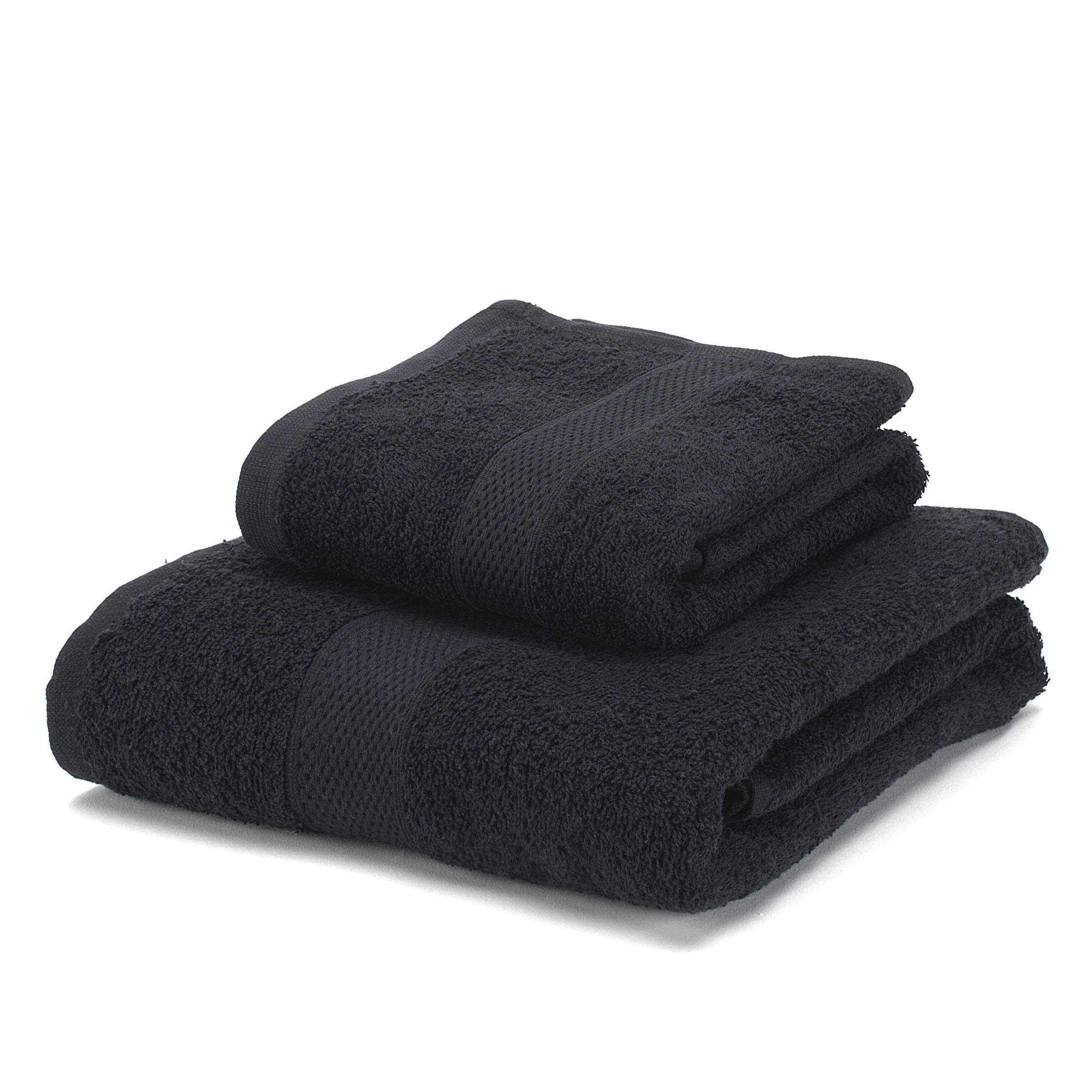 Boncasa - Towel Set – 100% Combed Cotton (Not Bonded) – Ring Spun Quality – Soft Touch – 450 g/m2 (Black, Set of 2 Pieces)