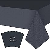 SWGIEEI Black Paper Tablecloths for Rectangle Tables 5 Pack, 54''×108'' Disposable Table Cloth for 3-9 Ft Tables, Paper & Plastic Party Table Cover for Birthday, Outdoor, Wedding, Banquet