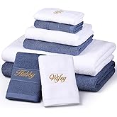 Peryiter 6 Pcs Hubby and Wifey Themed Towel Set Honeymoon Gifts for Couples Bride Groom 100% Cotton Travel Bathroom Towel for Valentines Wedding Gift Bridal Shower(Blue and White)