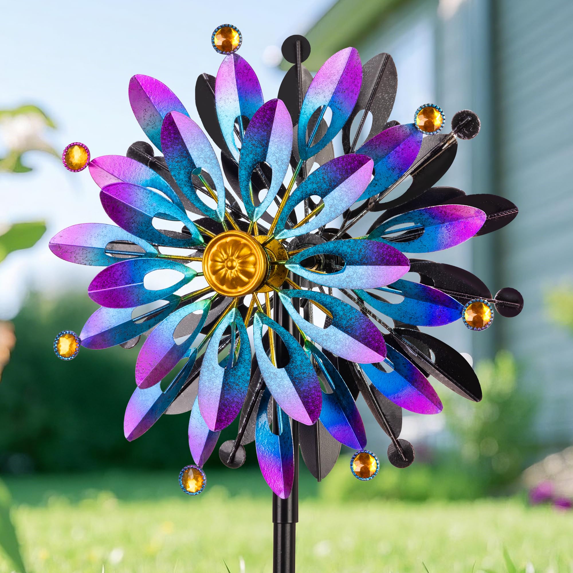 Photo 1 of Metal Wind Spinner Outdoor - 63 inch Large Double Kinetic Art Garden Wind Sculpture & Spinners 360° Dual Direction Swivel Waterproof Windmill for Yard Patio Lawn Decoration