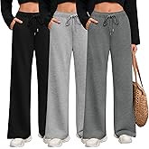 Riyiper 3 Pack Women Wide Leg Sweatpants Drawstring Straight Pants Elastic Waist Joggers Open Bottom Sweatpants with Pockets