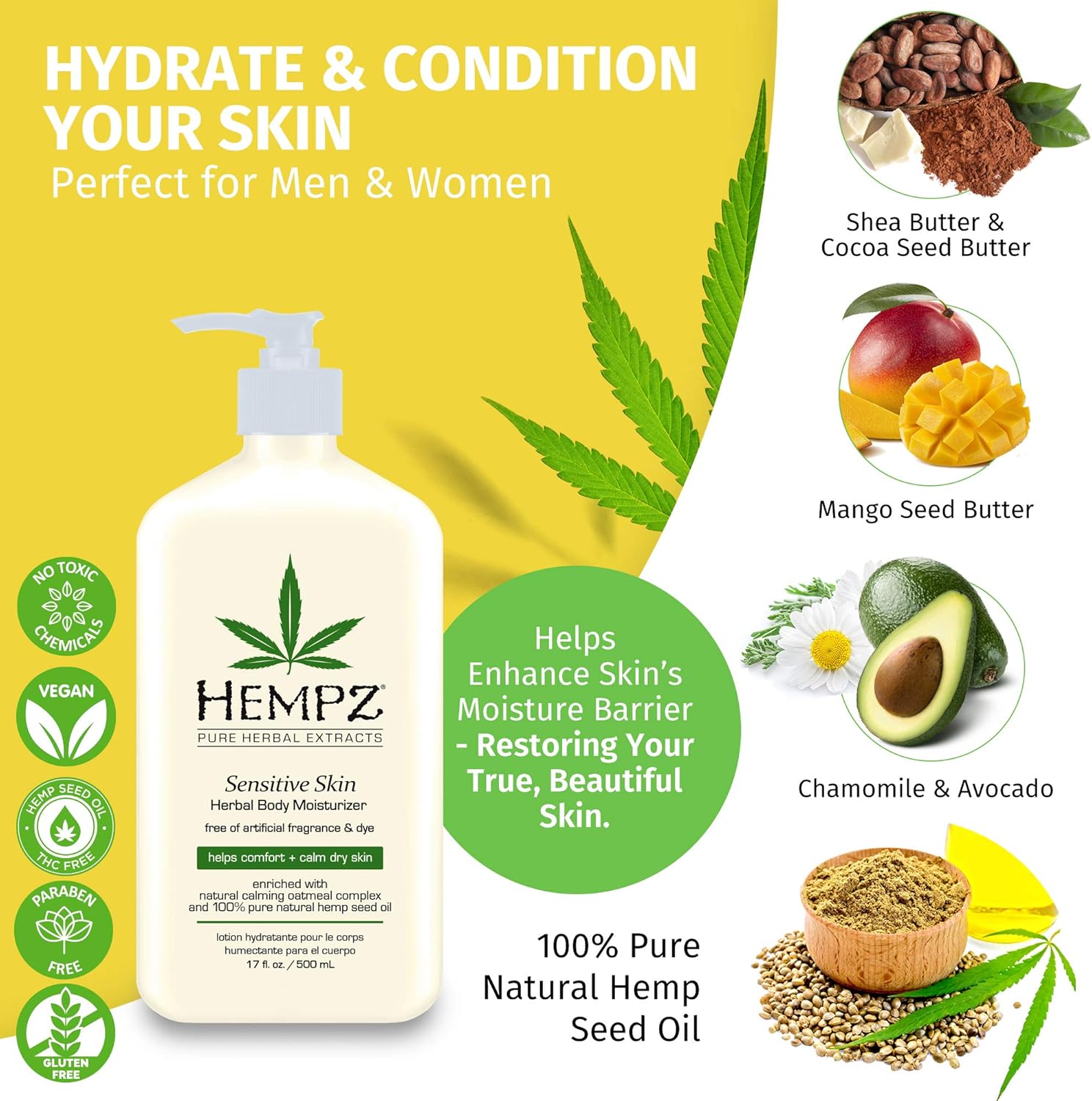 Hempz Sensitive Skin Herbal Body Moisturizer For Unisex 17 oz Moisturizer, 481.95 g (Pack of 1) - Image 5