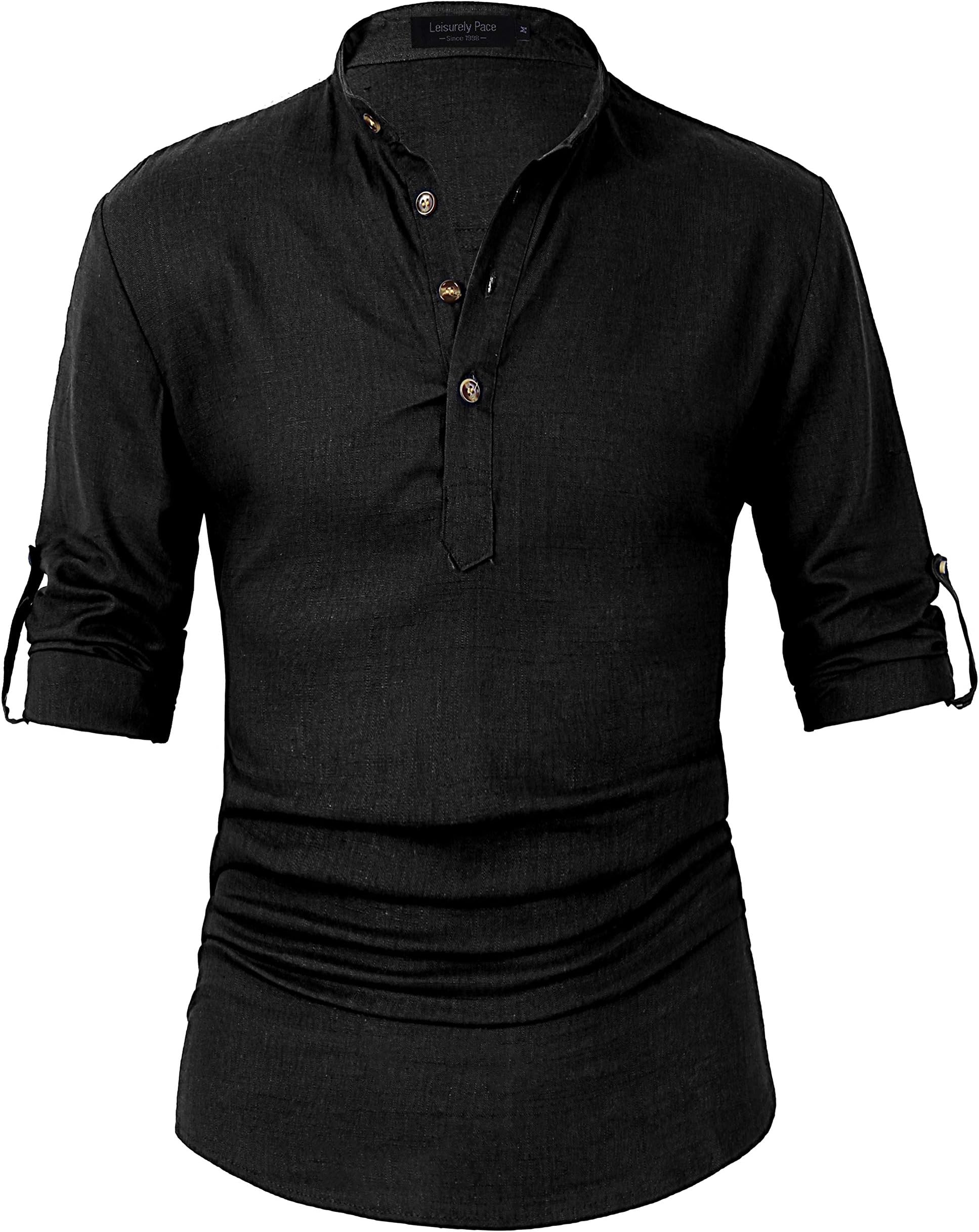 Men Henley Neck Long Sleeve Daily Look Linen Shirts