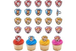 DecoPac Paw Patrol Reporting For Duty Rings, Cupcake Decorations Featuring Chase, Marshall, Skye, And Rubble - 24 Pack