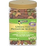 PLANTERS Unsalted Premium Nuts, 34.5 oz. Resealable Container - Contains Roasted California Pistachios, Cashews, Almonds, Haz