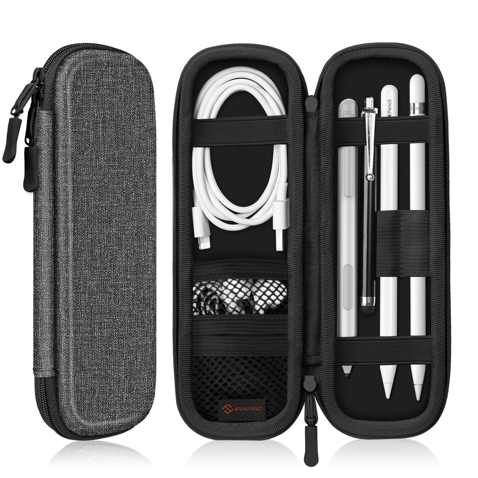 Fintie Holder Case for Apple Pencil Pro, Apple Pencil (USB-C / 1st / 2nd Generation), PU Leather Carrying Bag Sleeve Compatible with Pen, USB Cable, Samsung Stylus, Gray