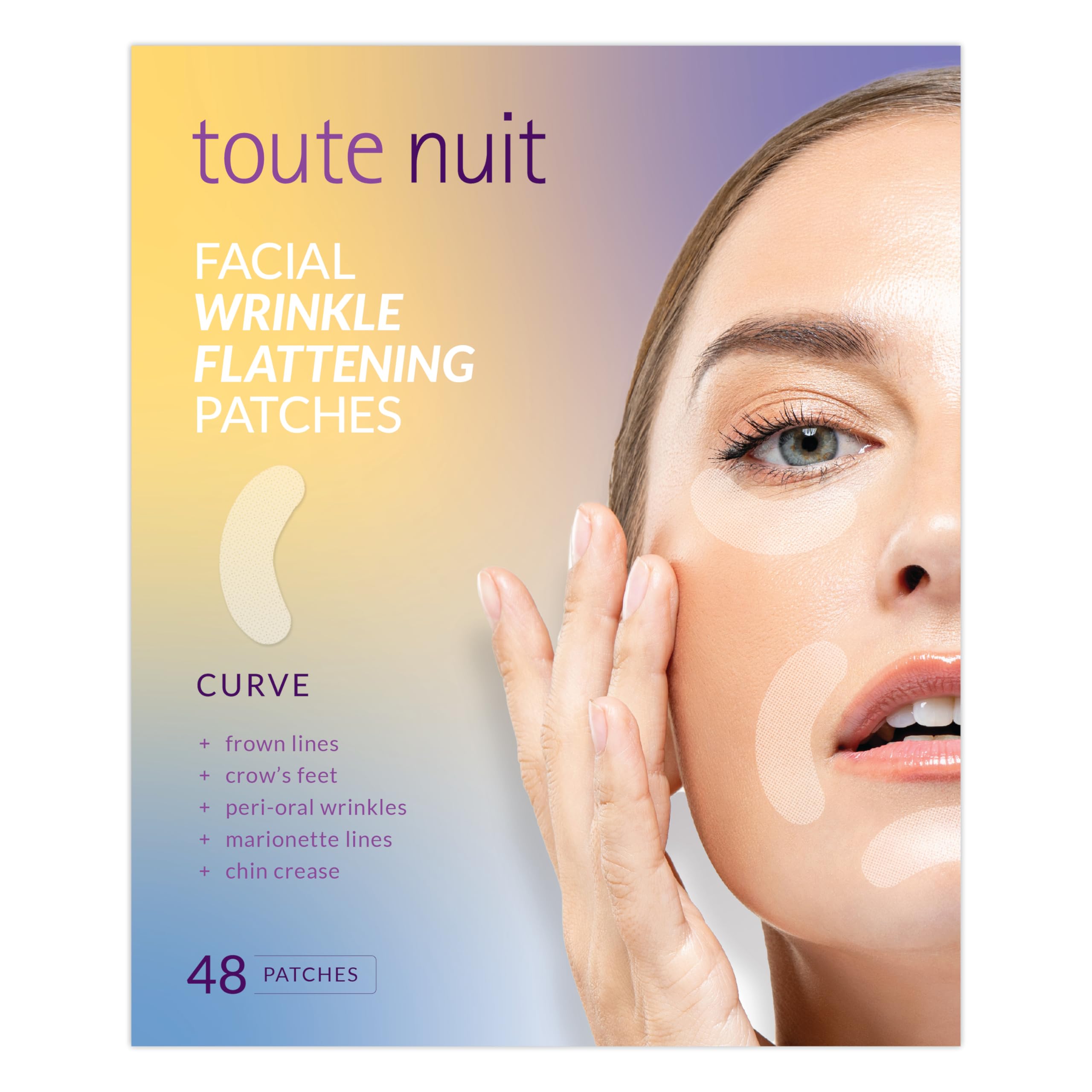 Toute Nuit Wrinkle Patches – Curve – Face Tape for Forehead, Eyes & Lips – Hypoallergenic Anti Wrinkle Patches – 48 Count, Made in USA