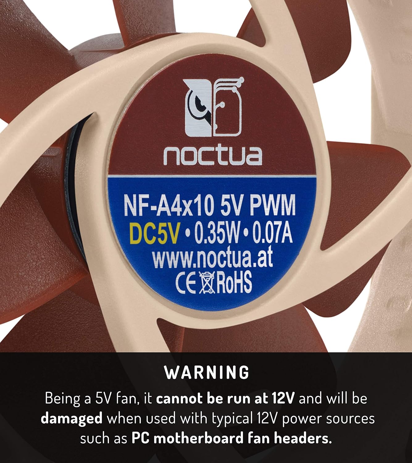 Noctua NF-A4x10 5V PWM, Premium Quiet Fan with USB Power Adaptor Cable, 4-Pin, 5V Version (40x10mm, Brown) - Image 3