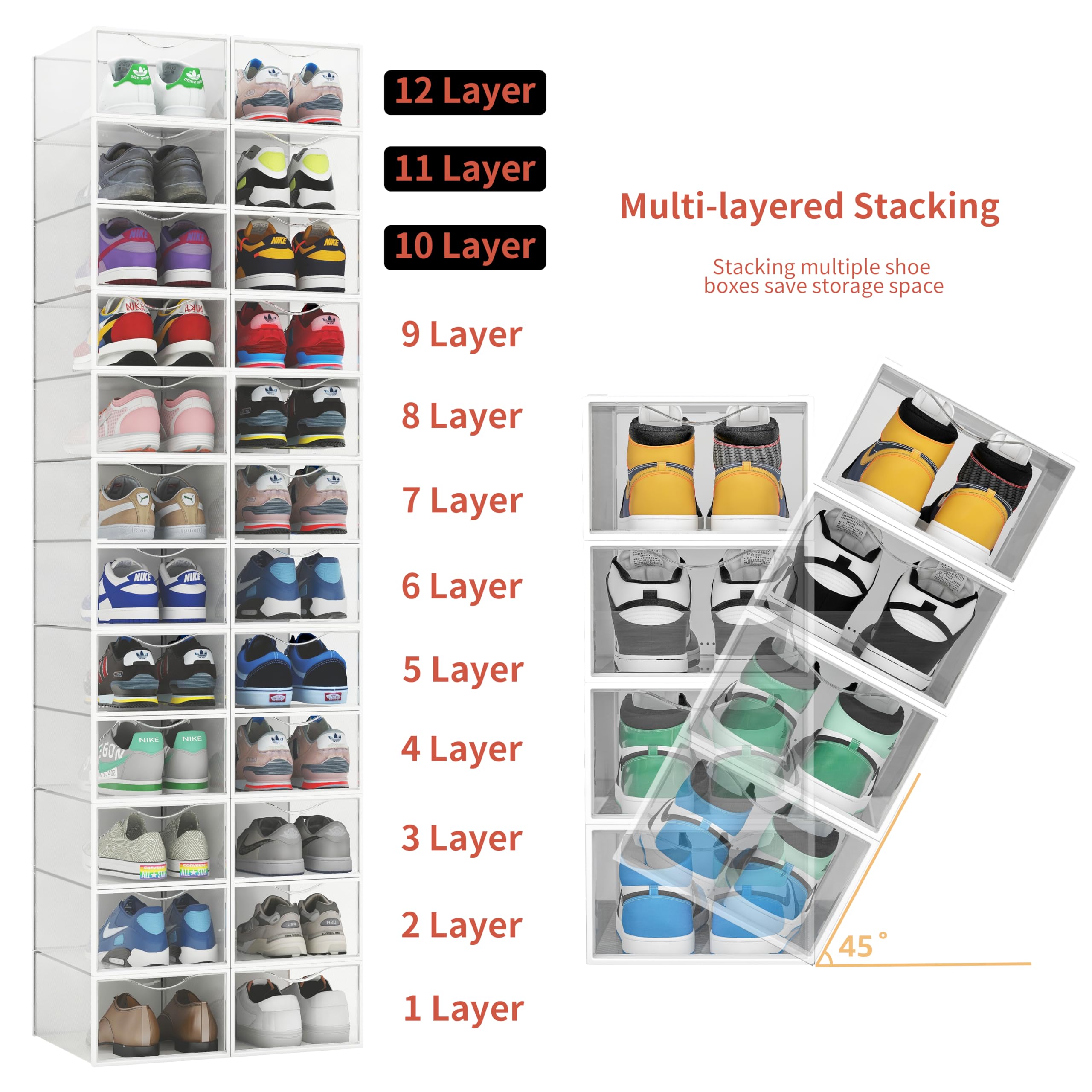Mua 12 Pack Shoe Storage Bins, Clear Plastic Stackable Shoe Organizer ...