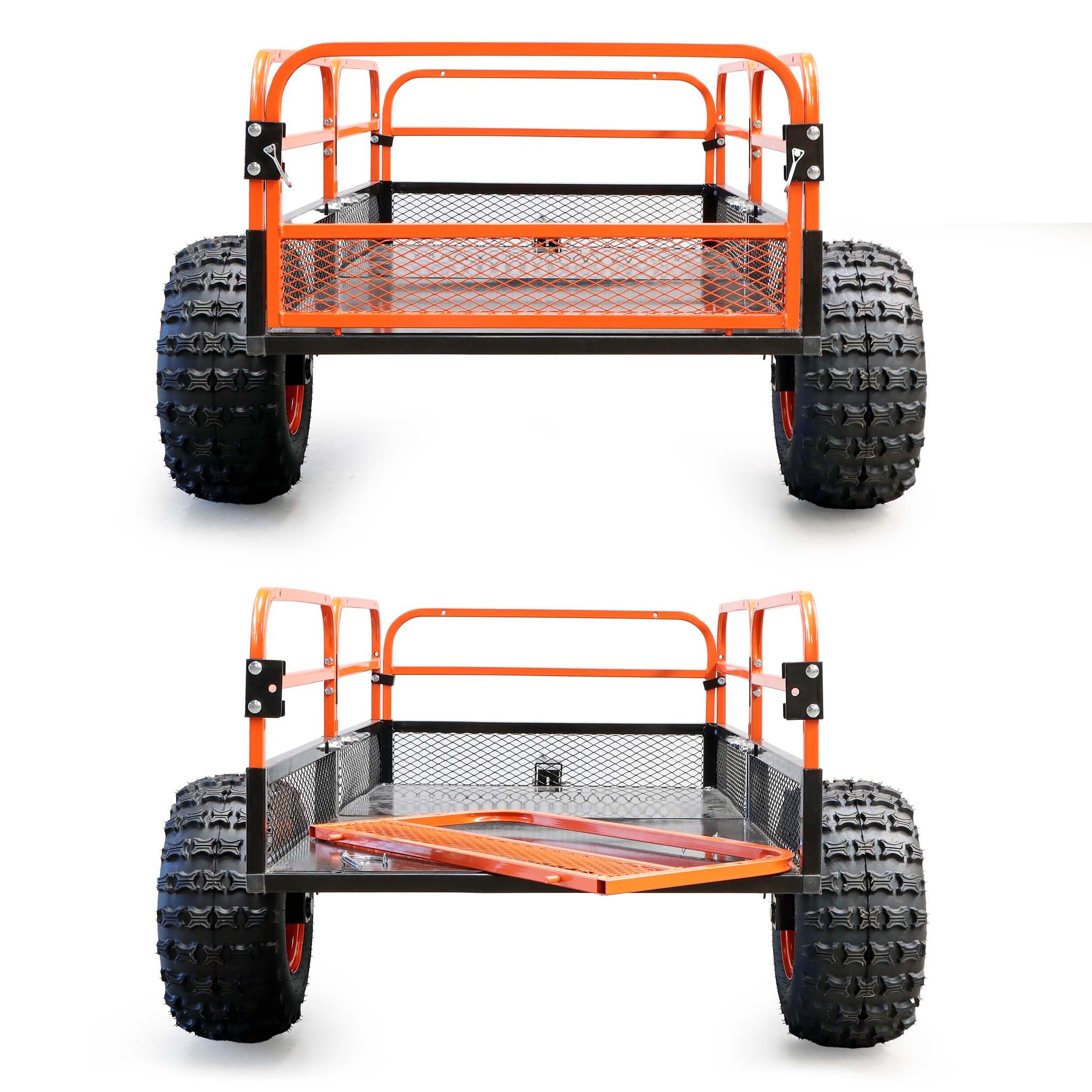 Wiltec Kippanhänger bis 680 kg für Rasentraktor, Anhänger Kipper 216 x 122 x 76,2 cm mit Gitter u. abnehmbaren Seitenwänden, Anhänger mit Kippfunktion 3
