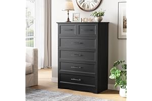 HARPAQ Black Dresser for Bedroom, Modern 6 Chest of Drawers, 44" Tall Chest of Drawers w/Brushed Metal Handle, Wood Closet Organizers and Storage Cabinet for Bedroom, Living Room, Hallway