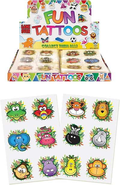 Henbrandt 6 Mini Jungle Animal Temporary Tattoos Kids Party Bag Fillers 72