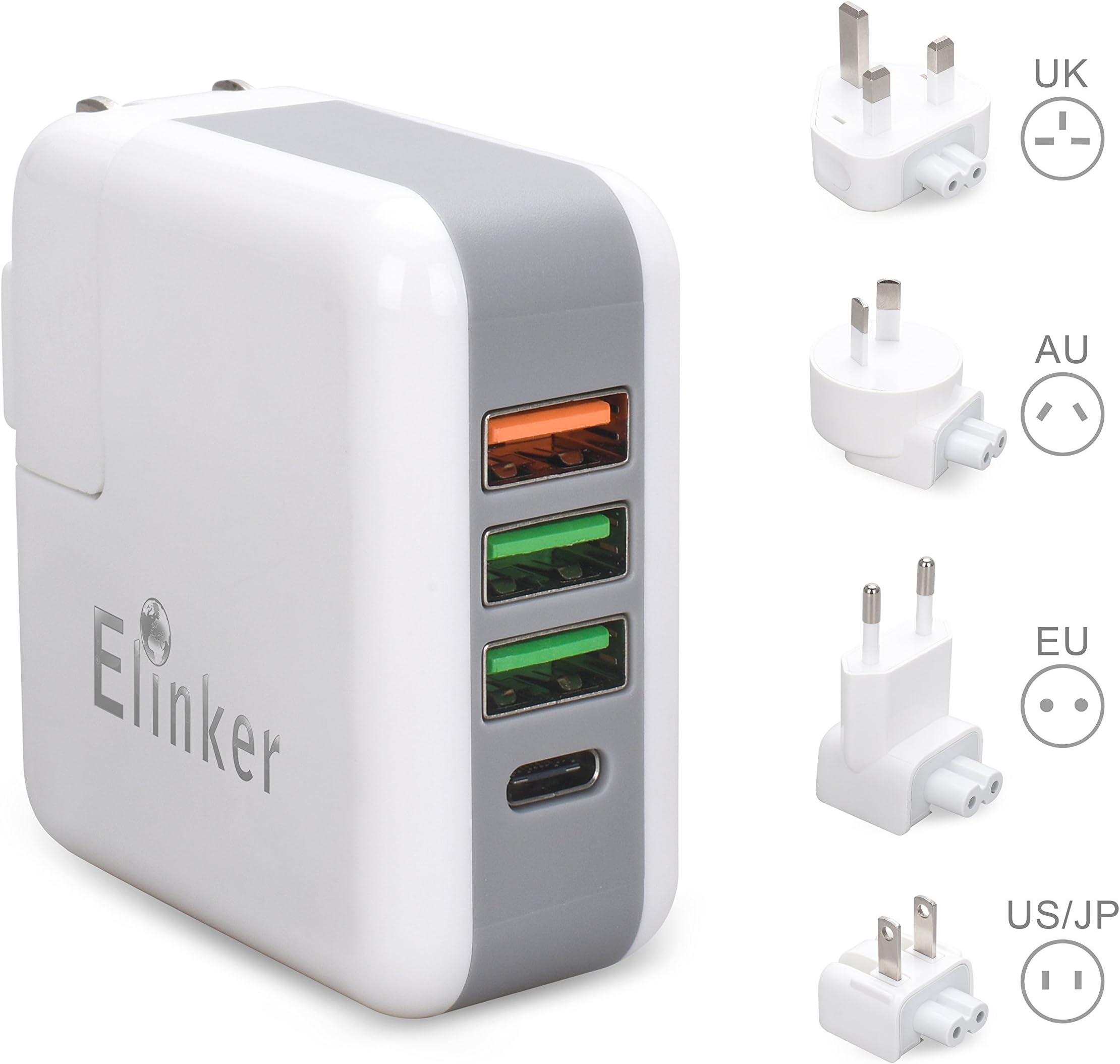 Universal Travel Adapter,USB Charger Plug Wall Charger Voltage Converter with UK EU US AU International Plug Quick Charge Tech Type C for Smartphone,Tablets