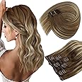 Sunny Hair Clip in Hair Extensions Straight Human Hair Clip in Extensions Remy Clip in Hair Extensions Real Human Hair Extensions Clip ins Chestnut Brown Balayage Platinum Blonde Ombre 14inch