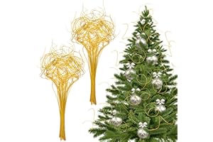 Syhood 60 Stem Gold Christmas Curly Ting Ting Branches Xmas Glitter Curly Willow Branches Vase Filler Stems Tree Picks and Sprays for Christmas Decor, Wedding, Holiday and Home