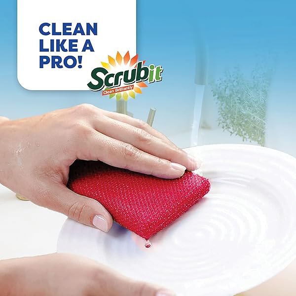 SCRUBIT MULTI-PURPOSE DISH SCRUB SPONGE, NON SCRATCH SCOURING PADS, CLEANING SPONGES FOR POTS, DISHES, UTENSILS, & NON-STICK COOKWARE – SPONGES FOR KITCHEN & BATHROOM – 12 PACK DISH SPONGE (GREEN)