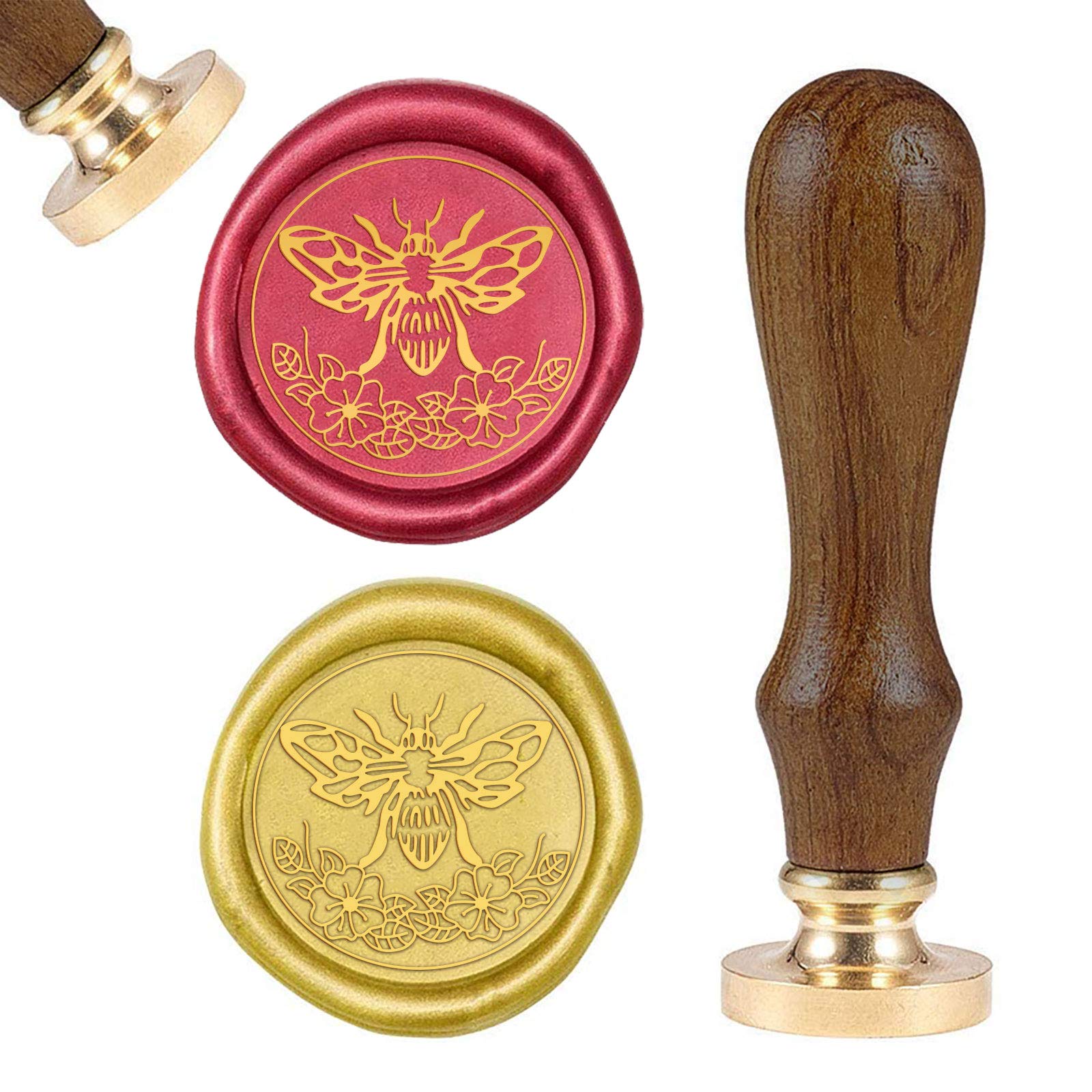 CRASPIRE Wax Seal Stamp Bee Retro Sealing Wax Stamp with 25mm Removable Brass Head Wooden Handle for Envelope Card Package Decoration
