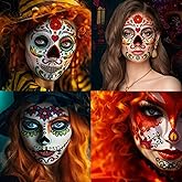 9-Pack Day of the Died Skeleton Face Temporary Tattoo Stickers – Perfect for Halloween, Día de los Muertos, and Cosplay for Adults and Kids