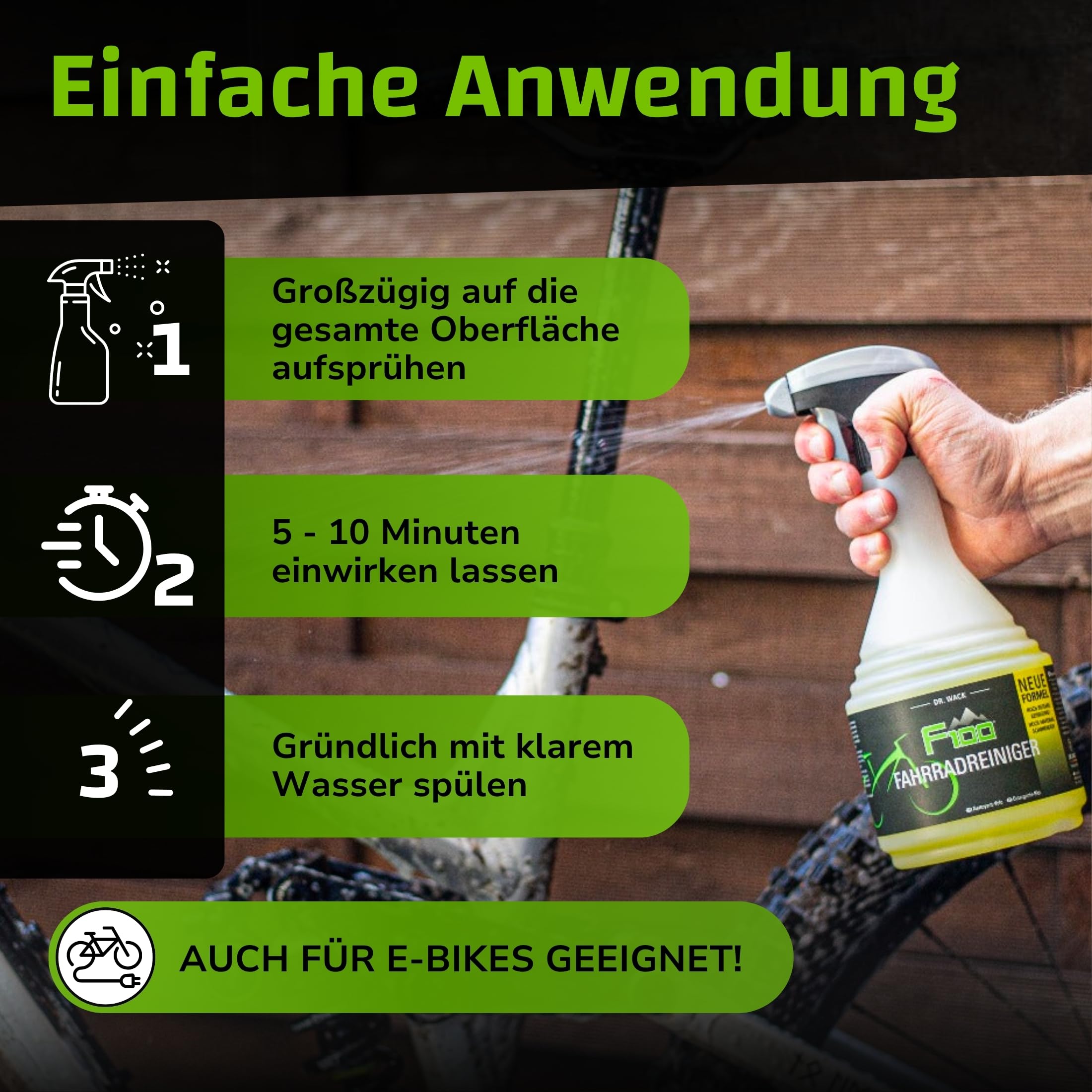 DR. WACK - F100 Fahrradreiniger 2 Liter - Reinigungsmittel für das gesamte Fahrrad - Effektives Fahrradpflegemittel - Reinigungsspray säurefrei & materialschonend - Hochwertige Fahrradpflege 3