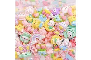 FULUSODO 60pcs Embellishments Cute Set, Flat Back Bulk Mixed Resin Ornament Scrapbooking Set