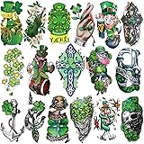 Yazhiji 77sheets St Patricks Day Temporary Tattoo for Girls or Boys 17sheets Larger Half Arm Shamrock Patterned Waterproof Ta