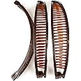 Brown set pack 3 banana hair clips comb claw teeth plastic 7inch long around the curve 80s style 5.5 inch straight line