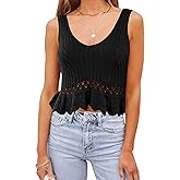 RPYHF Womens Casual Sleeveless Ruffle Hem Knit Cropped Tank Tops Summer Crochet Trendy Peplum Babydoll Vests