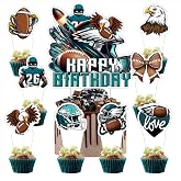 25pcs L-Y For Eagle Football Birthday Decorations with 24pcs Cupcake Toppers,1pcs Cake Topper for Football Birthday Party Supplies.