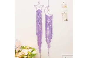 PAPERBEAR 2pcs Purple Star Moon Dream Catcher, Teen Girl Gifts, Birthday Gifts, Women Gifts, Home Decor, Bedroom Decor, Gifts for Mom, Star Gifts with Lights, Moon Gifts with Lights, Purple Gifts, Purple Decor