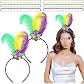 Capoda 8 Pieces Mardi Gras Outfit Accessories Mardi Gras Feather Headband with Beads Necklaces for Women Masquerade Party