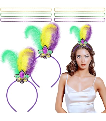 1451 2pcs Rainbow Feather Headpieces, Mardi Gras Headband，cute Amazon.com: NT-ling 2pcs Rainbow Feather Headpieces, Mardi  main image 2