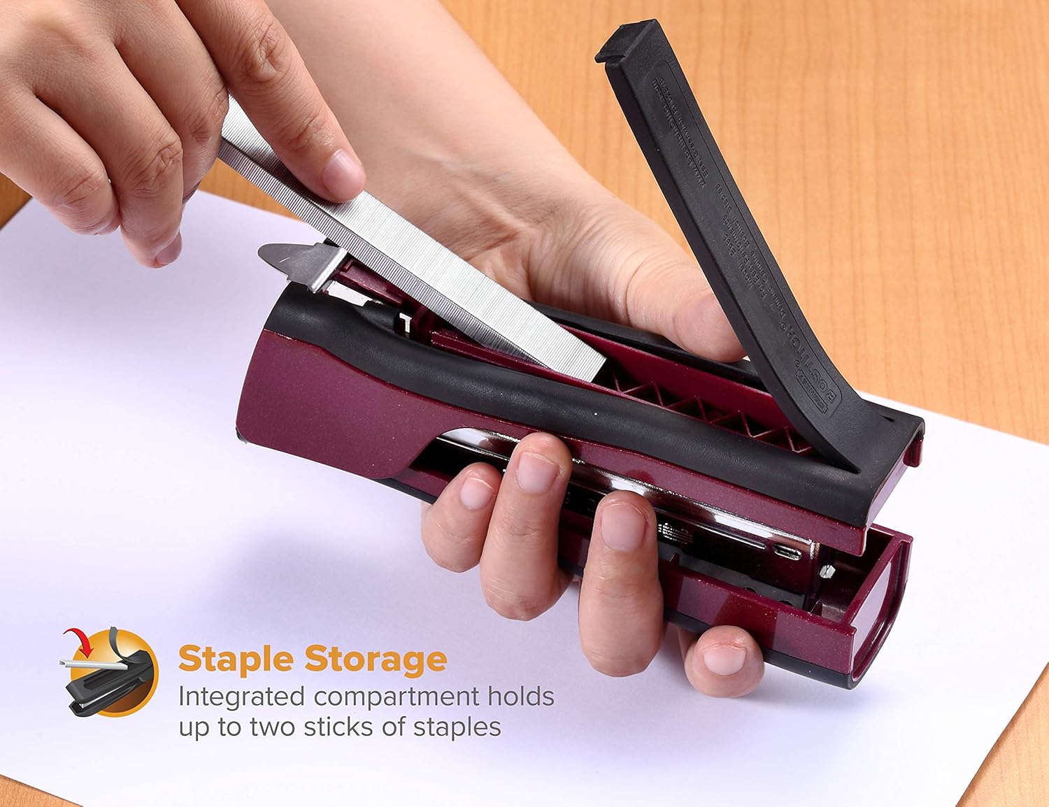 Bostitch Dynamo Stand-Up Stapler with Integrated Staple Remover and Staple Storage (B696R-MAG) : Desk Staplers : Office Products