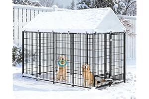 Yafylly 7.9 x 4.1 x 5.9 ft Outdoor Dog Kennels for Large Dogs - Outside Dog Run Kennel with Waterproof Roof, Heavy Duty Outdoor Dog Enclosure with Rotating Feeding Bowls for Backyard