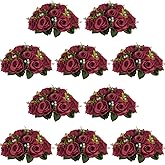 NUPTIO Flower Ball Arrangement Bouquet - 10 Pcs 9.5 inch Diameter Burgundy Fake Flowers Roses Balls for Centerpieces Tables - Artificial Rose Arrangements for Wedding Centerpiece Table Decorations