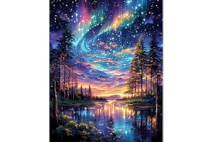 Paint by Numbers Adult Kit Beginner, Starry Night Adult Paint by Number Kits on Canvas Without Frame, DIY Acrylic Forest Pain