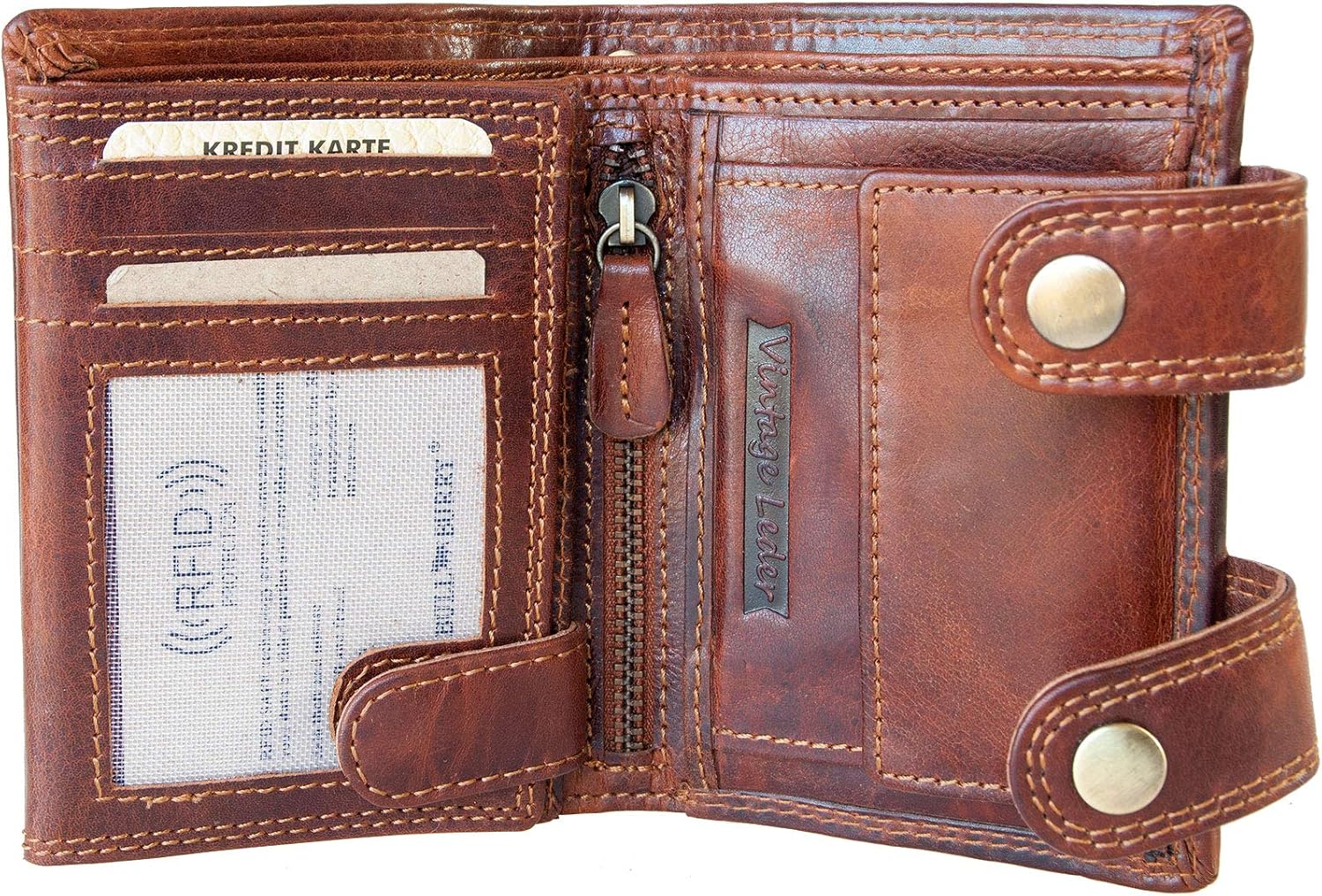Glazed Genuine Leather Biker's Wallet with RFID (Data Protection), Two Buckles and a Metal Chain - Image 4