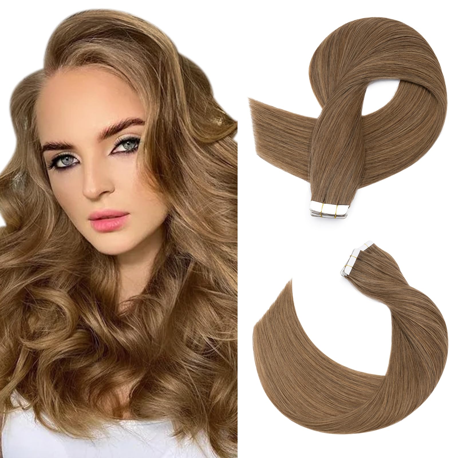 SEGOHAIR Tape in Hair Extensions Human Hair, 14" Invisible 10Pcs Real Hair Straight Natural Remy Tape Hair Extensions - Light Brown — image 1
