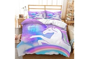 CVHOUSE Rainbow Unicorn Twin Size,Cartoon Bedding Set for Girls Kids Teens,Cute Comforter Cover,1 Duvet Cover 2 Pillowcases 3 Piece Twin 71'x87'