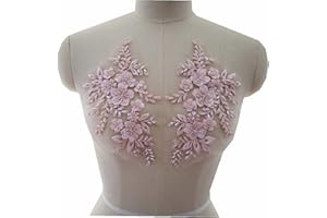 JINMOMOMO 2Pcs Embroidered Beads 3D Flower Applique Lace Fabric Collar Patches Sew Patch Wedding Bridal Gown Clothes Dress Decor DIY Crafts (Light Pink)